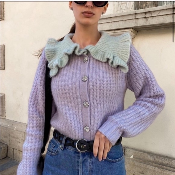 NWT ZARA Bib Collar Jewel Button Knit Cardigan L - Picture 4 of 6